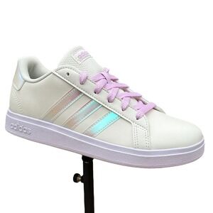 Adidas Grand Court Youth Girls Casual Sneakers Size 7 Chalk White-Lilac Low Top